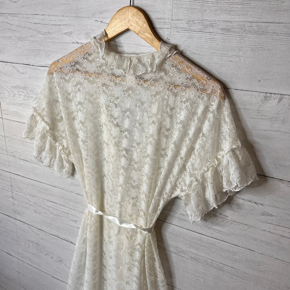 In Bloom by Jonquil Robe Womens Size Small Ivory Retro Lace Wrap Babydoll Floral - Picture 13 of 16